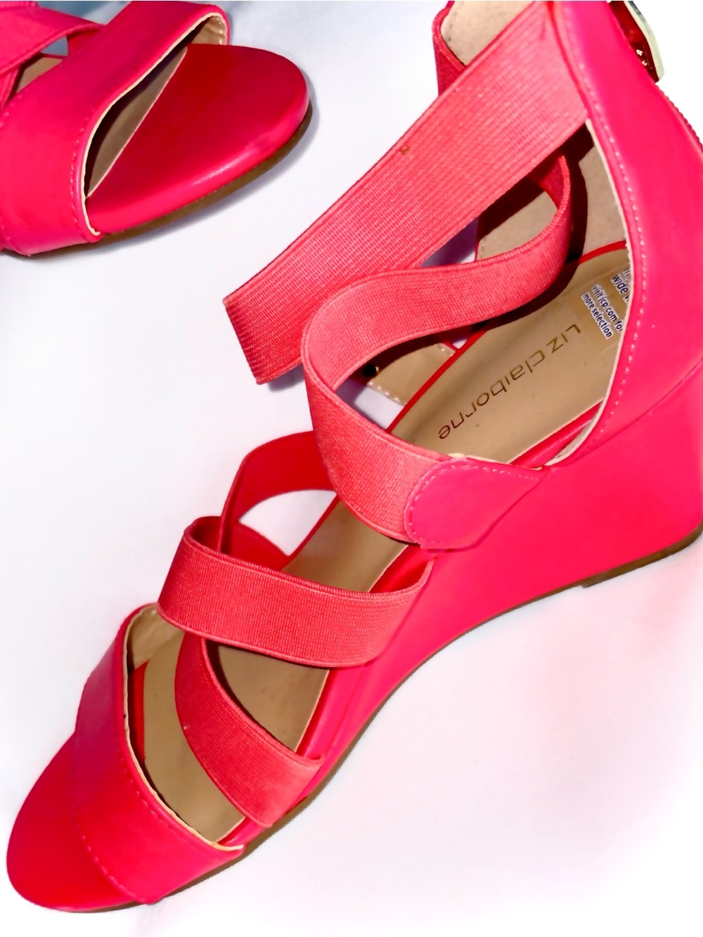 Liz Claiborne Bright Pink Elastic-Strap Wedge Sandals